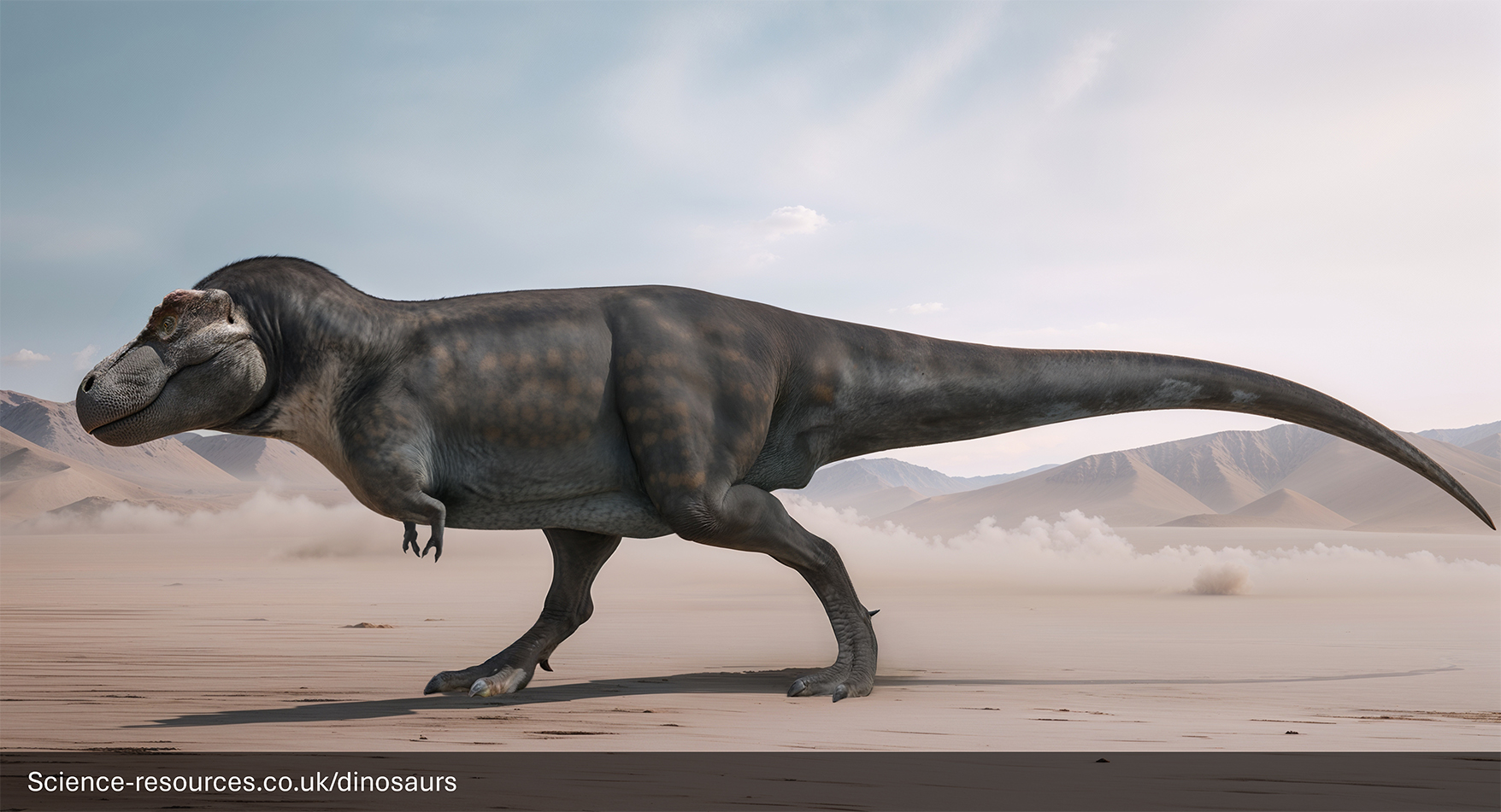 A photorealistic image depicting a modern-day Tyrannosaurus (as seen on Walking with Dinosaurs)